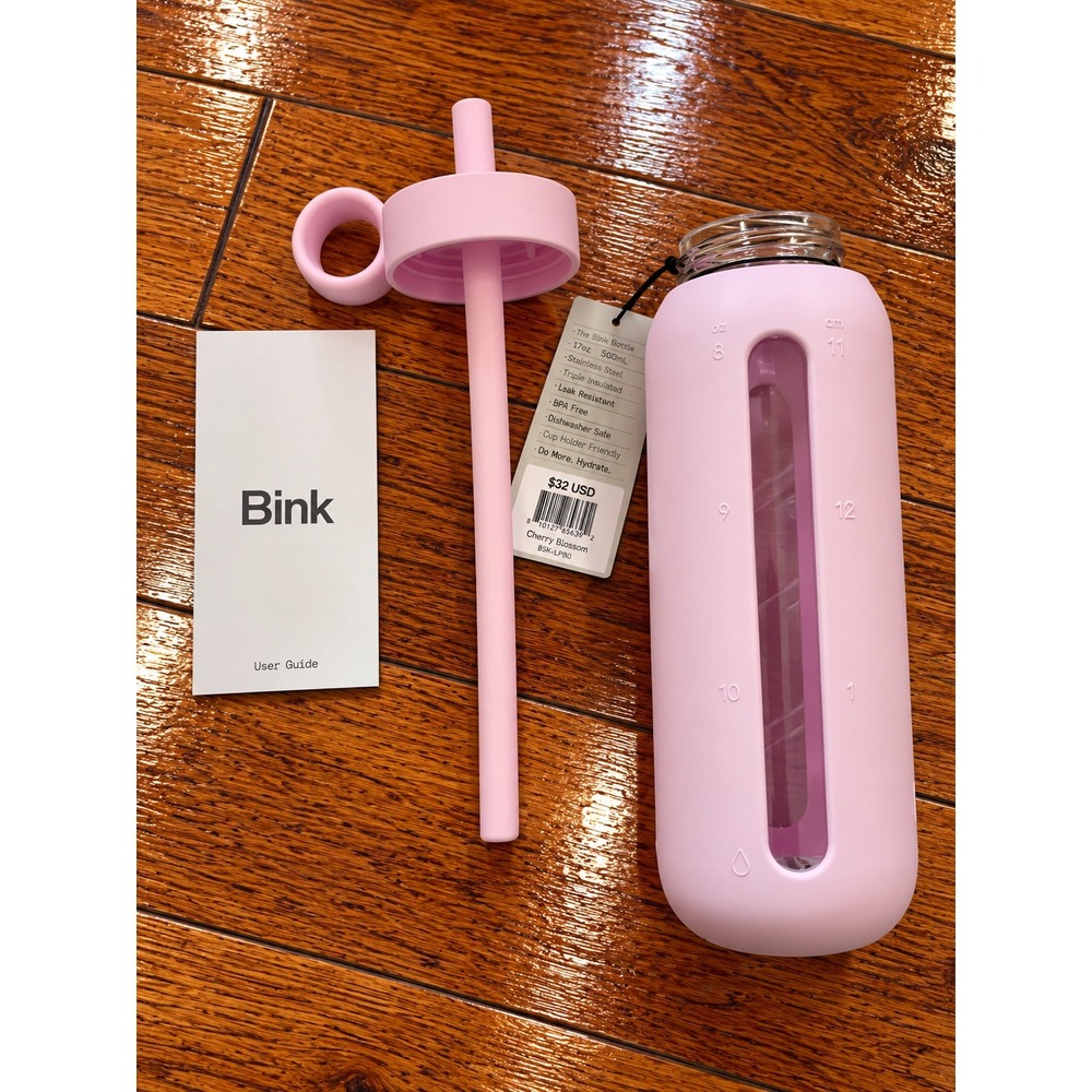 Bink 17oz Triple Insulated glass Water Bottle Cherry Blossom Pink NEW